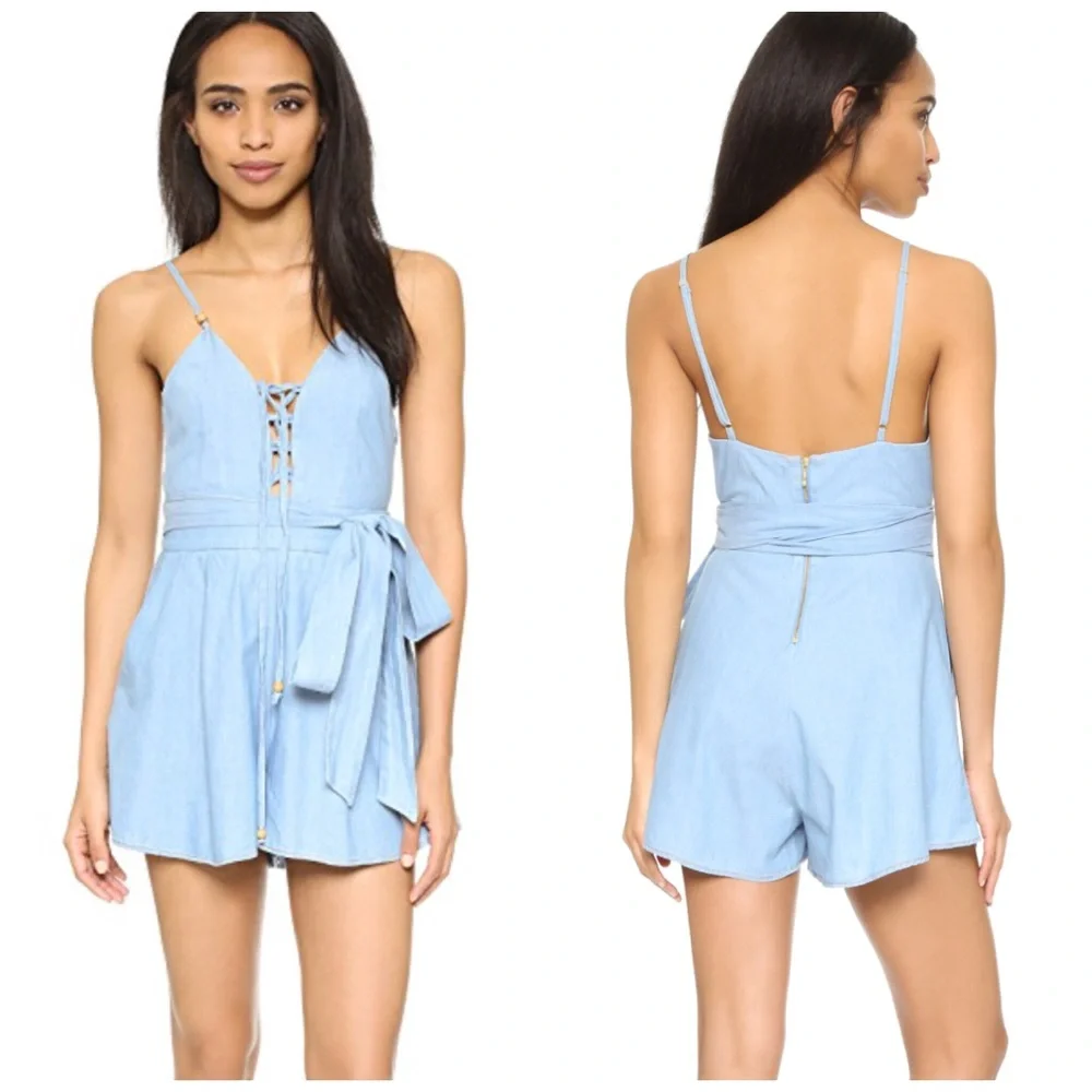 Bec & Bridge Chambray Lace Up Romper NEW